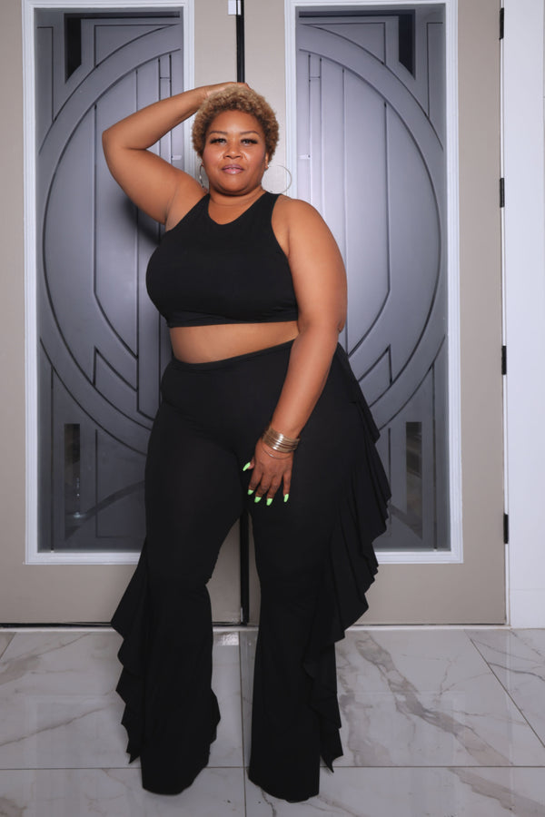 "Lots Of Thrills" Ruffled Pant Set - Black