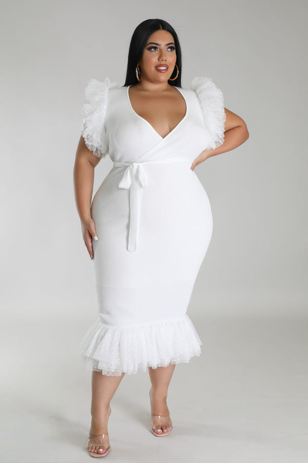 "I Got Plans Today" Ruffle Tule Cocktail Dress - White