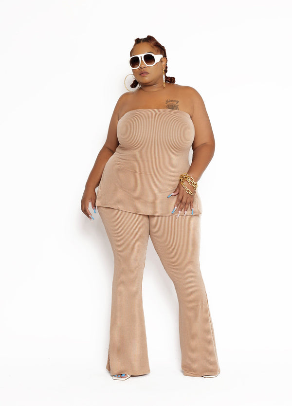 "Good Problems" Ribbed Pant Set - Nude