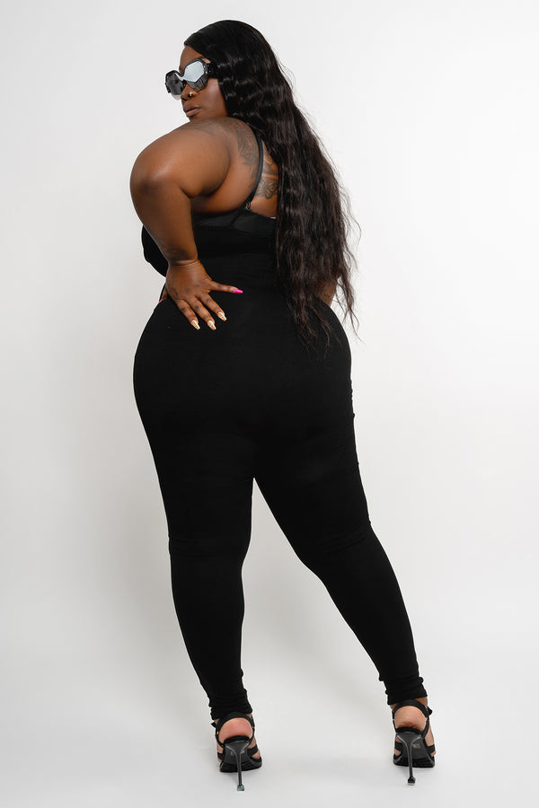 Plus Size "Who Knew" Ribbed Basic Catsuit - Black