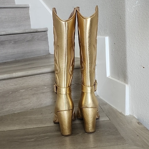 Vince Camuto Extra Wide Calf Biancaa Cowgirl Boots Metallic Gold Size 11