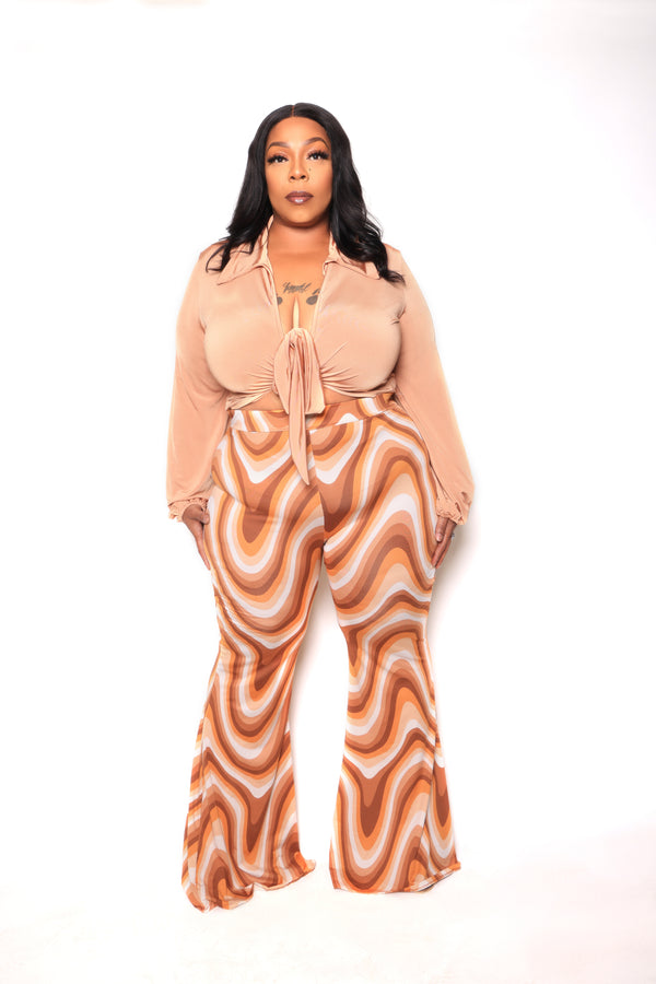 "Pretty Psycho" Bell Bottom Set - Brown Mocha Tan
