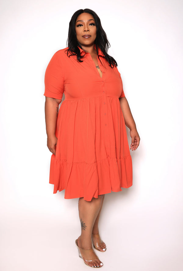 "Relax Your Mind" BOGO Basic Tunic Babydoll Dress - Orange