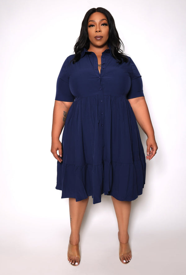 "Relax Your Mind" Basic Tunic Babydoll Dress - Navy Blue