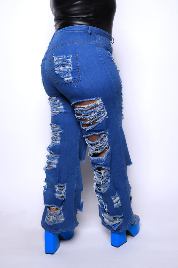 "Perfect Landing" Wide Leg Ripped Jeans - Medium Denim 8434p