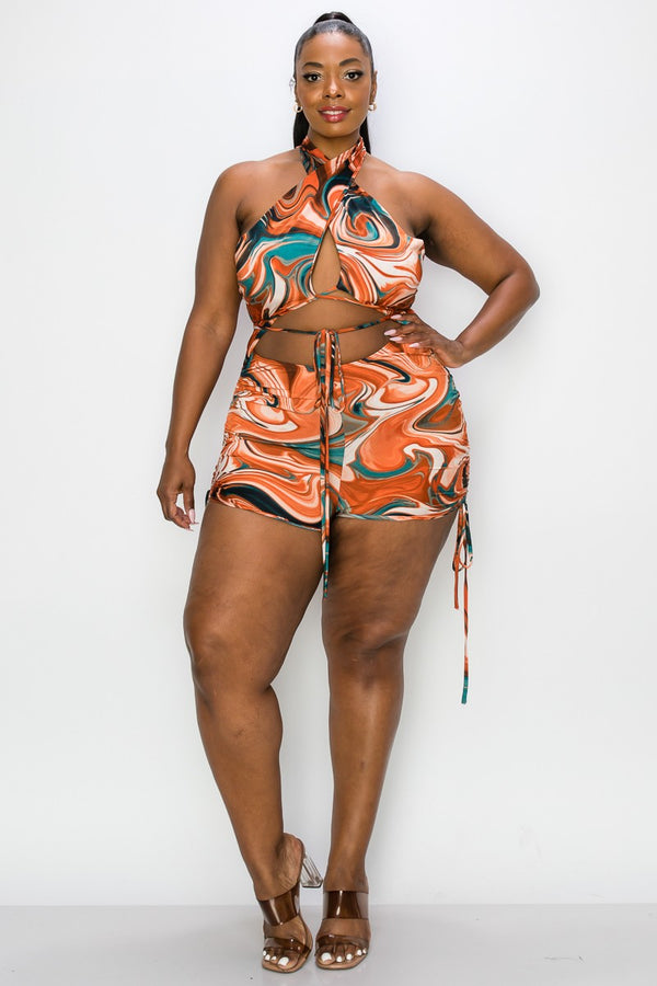 Don't Cross Me" Wrapped Romper - Multi Rust Terracotta Teal