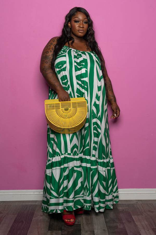 "Maya" Oversized Safari Print Maxi Dress - Green