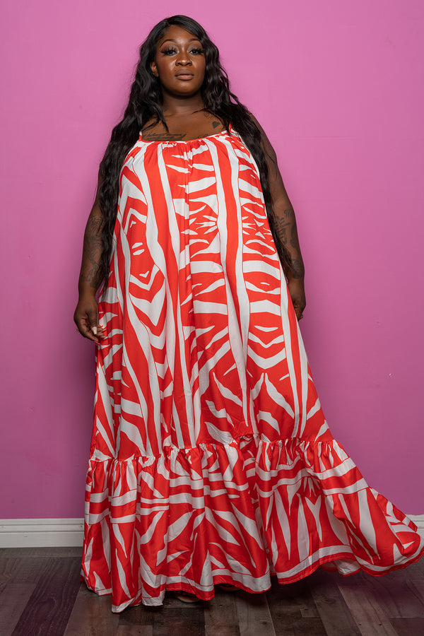 "Maya" Oversized Safari Print Maxi Dress - Orange