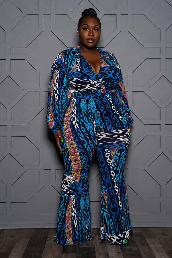 Plus Size "Smooth Curves" Pant Set - Blue Multi