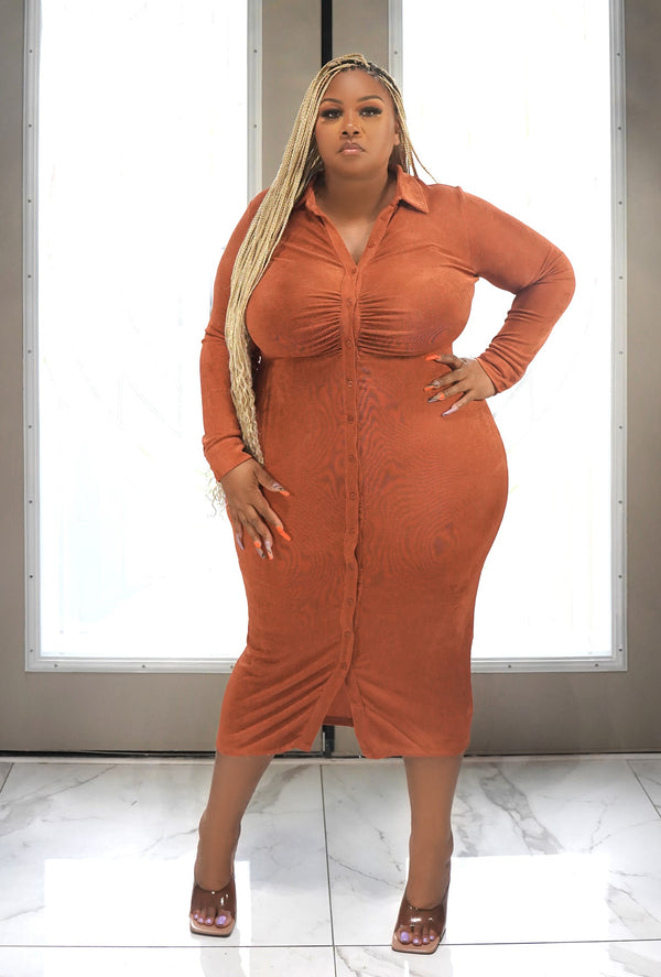 "Trust Issues" Button Dress Cardigan - Rust